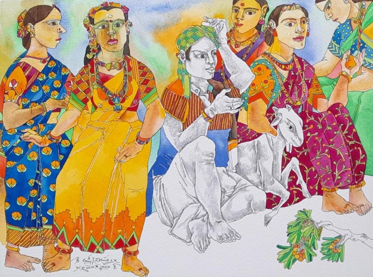 K. Laxma Goud’s watercolour on paper. K. Laxma Goud’s watercolour on paper.